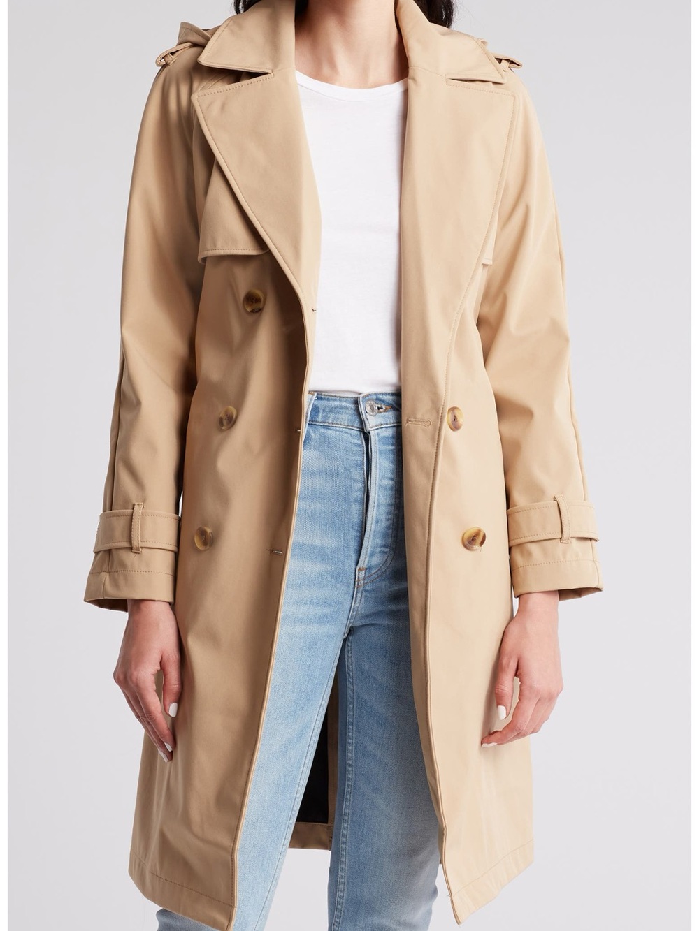 BCBGeneration Beige Double-Breasted Trench Coat